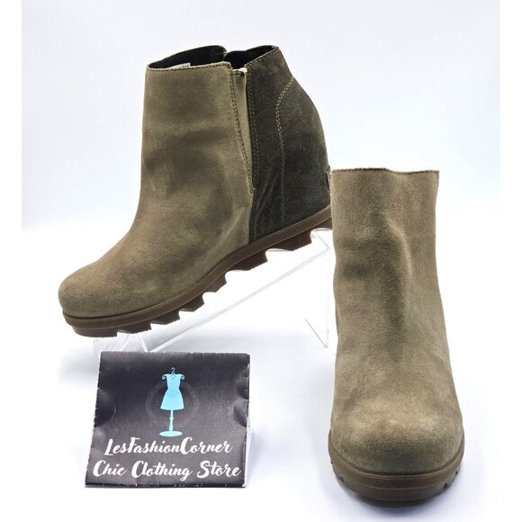 Sorel Women's Olive Green Suede Leather Joan of Arctic Chelsea Boots Size 8 2514 - Picture 1 of 16